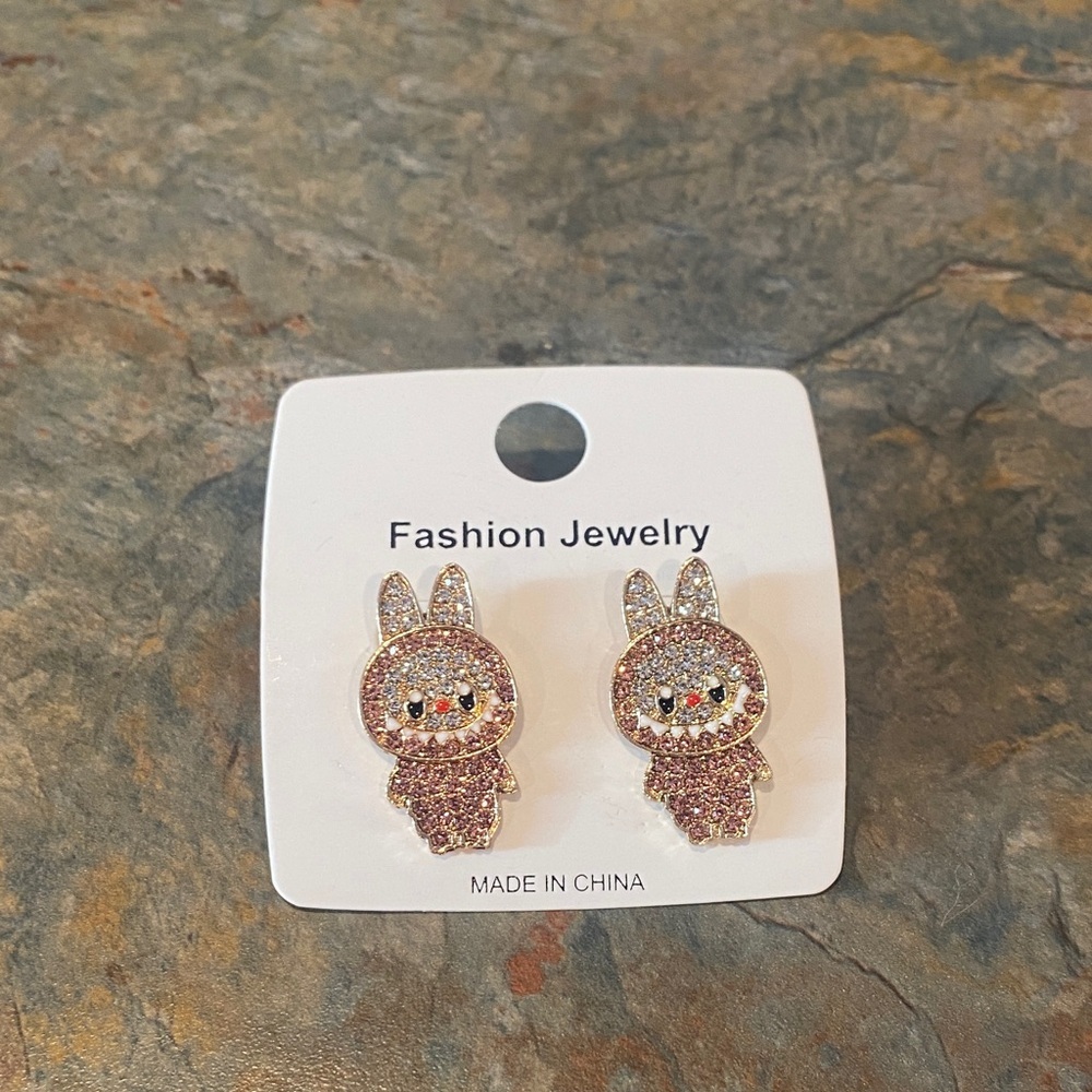 Monster Earrings with Peach and Silver Accents NWOT